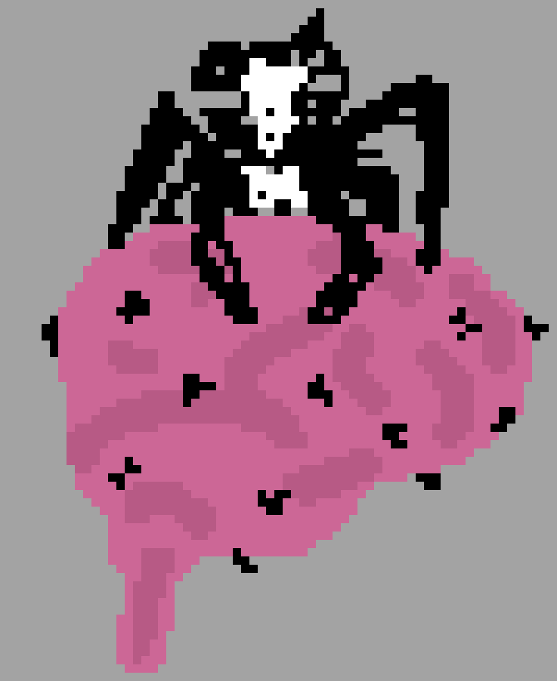 a brain with one large spider and a bunch of small spiders crawling on it