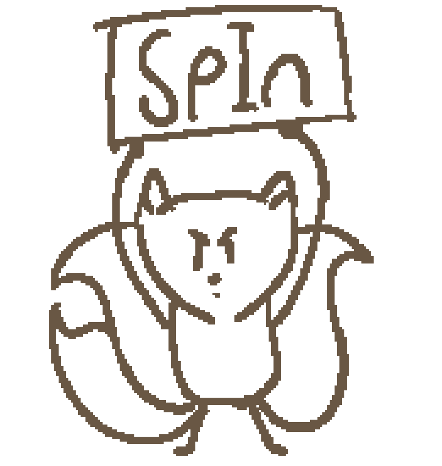 a three tailed fox holding a sign titled SpIn