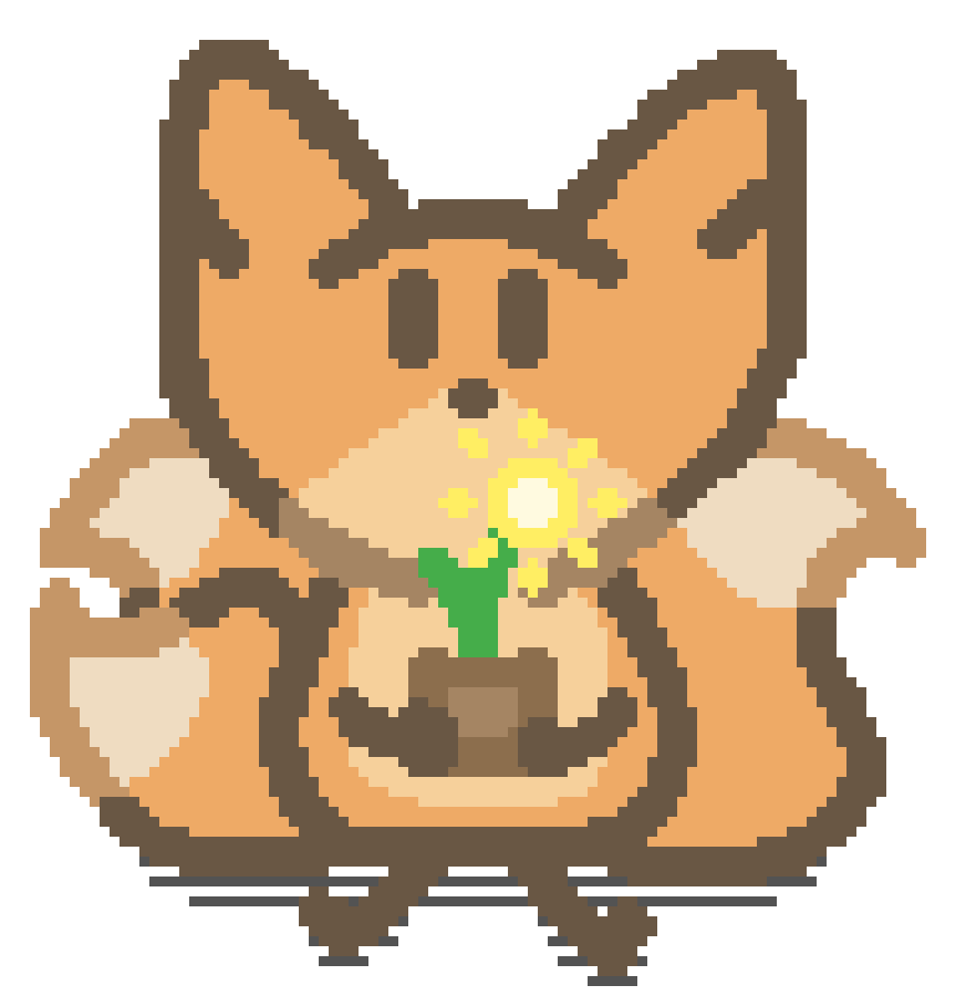 a three tailed fox offering you a flower with spinning petals