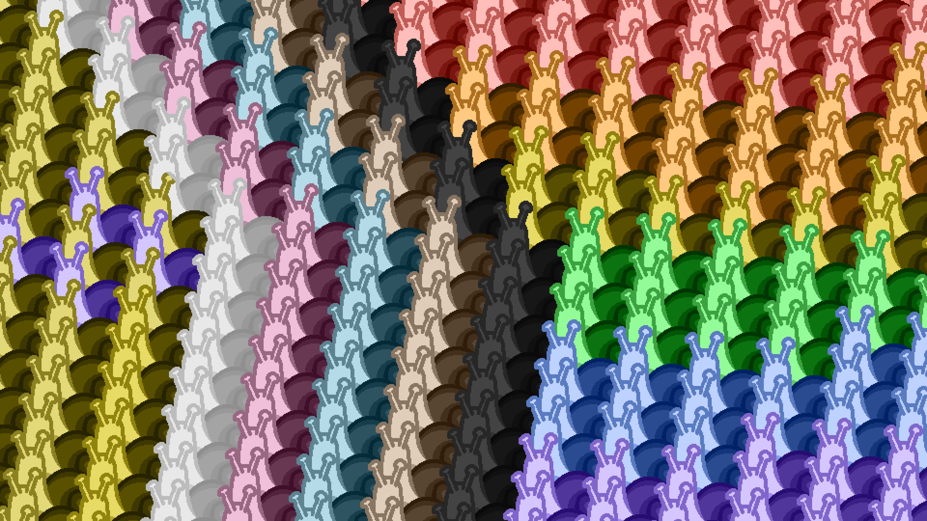a tiling mass of snails, coloured in the pride flag colours