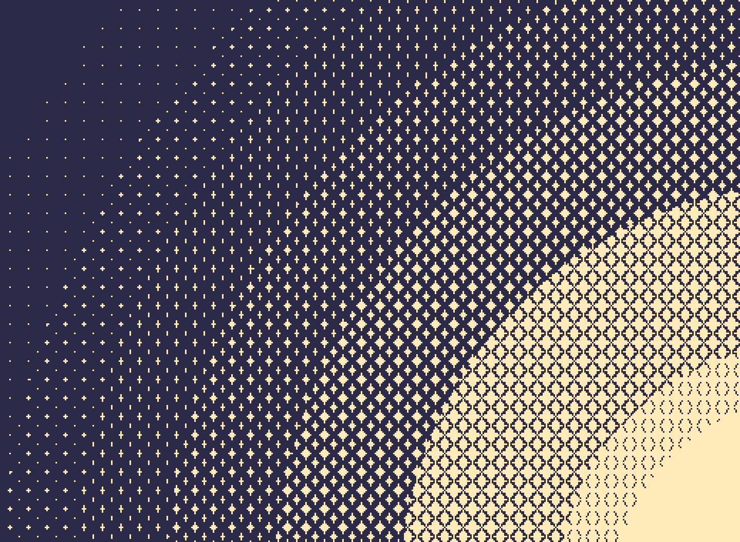 a gradient dither radiating outward from the bottom left, going from yellow to dark blue, each step in the pattern looking like a star.