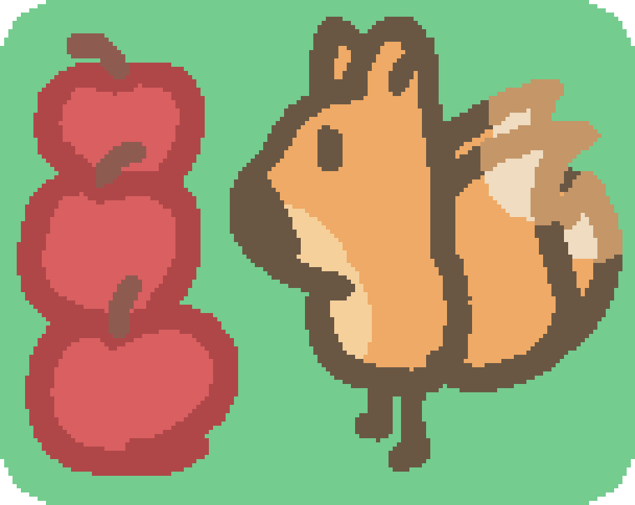 a three tailed fox standing next to three apples stacked together
