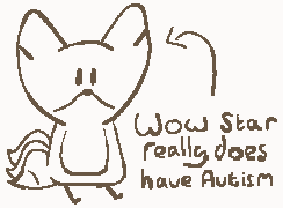 a three tailed fox with a arrow pointing to them saying "wow star really does have autism"