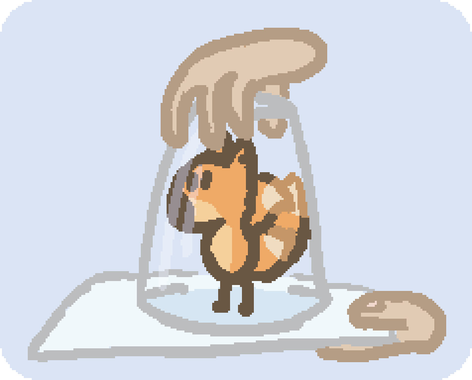 a three tailed fox standing in an upturned drinking glass on top of a piece of paper being held by a pair of hands