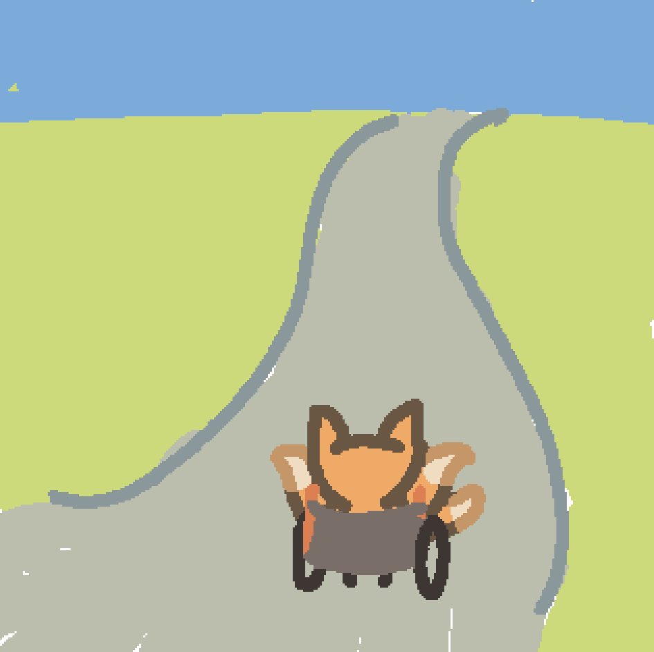 a three tailed fox zooming up and down 