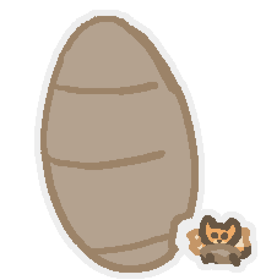a tiny three tailed fox eating a chocolate egg