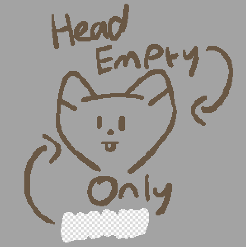 a fox looking blankly ahead, text reads "head empty, only" with the final word obscured by fake png transparancy