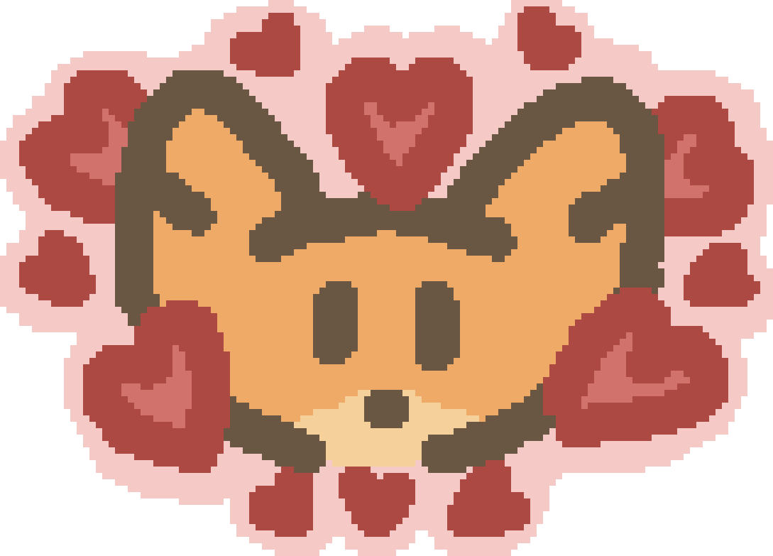 a fox face surrounded by hearts