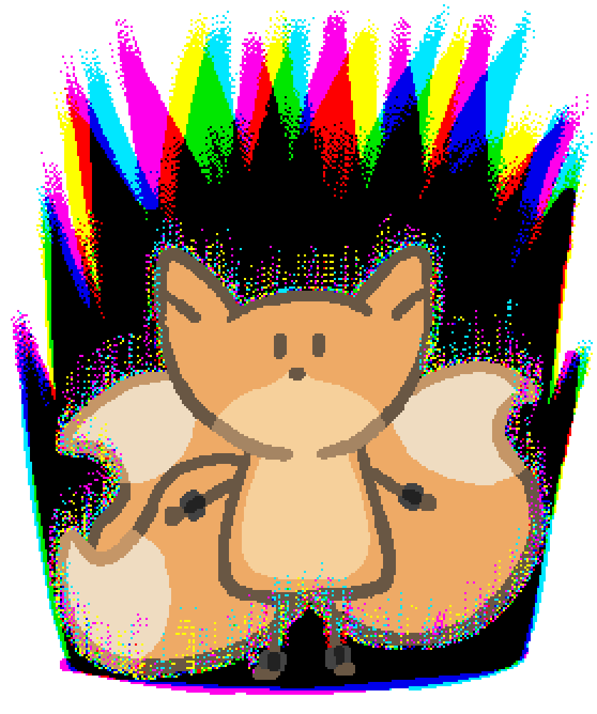 a three tailed fox with training weights on each limb surrounded by a neon blast of energy