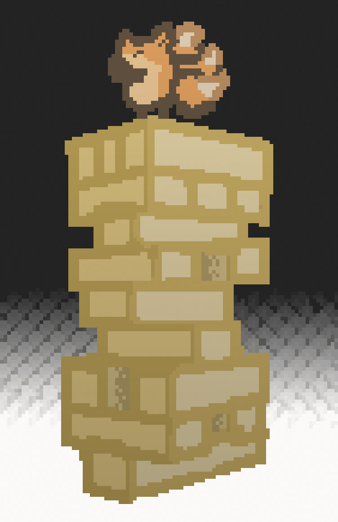 a three tailed fox standing upon a jenga tower