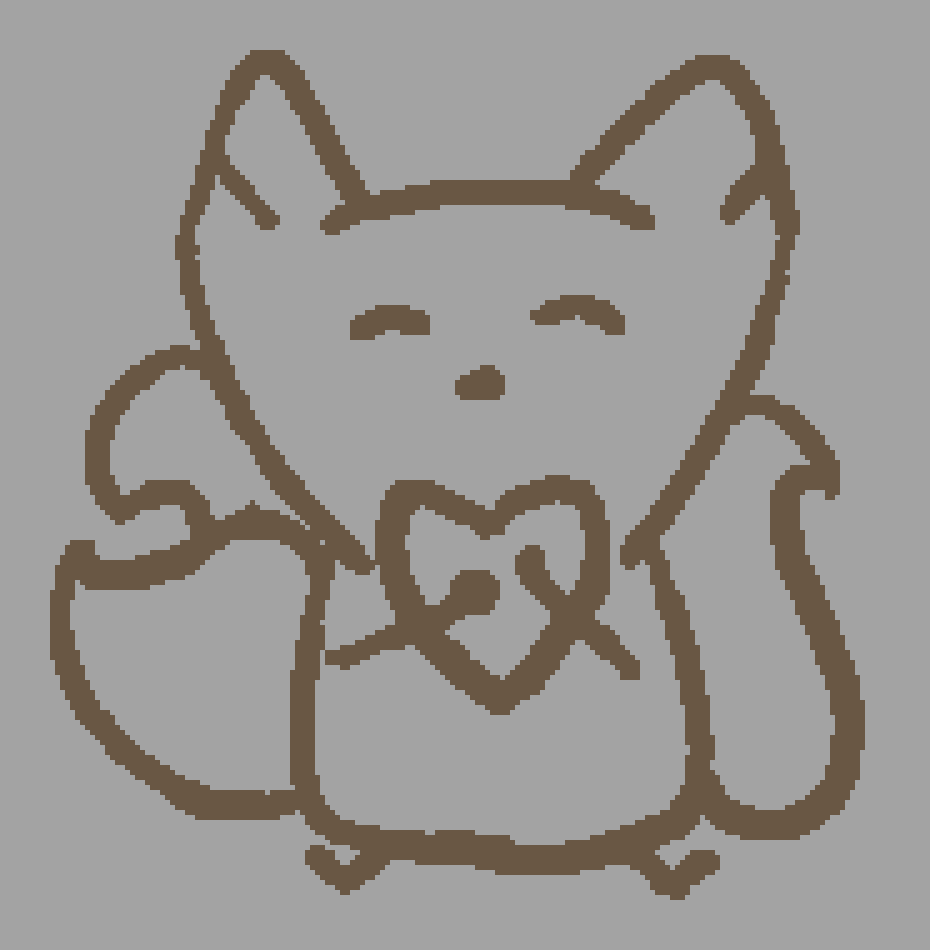 a three tailed fox holding a heart close to their chest