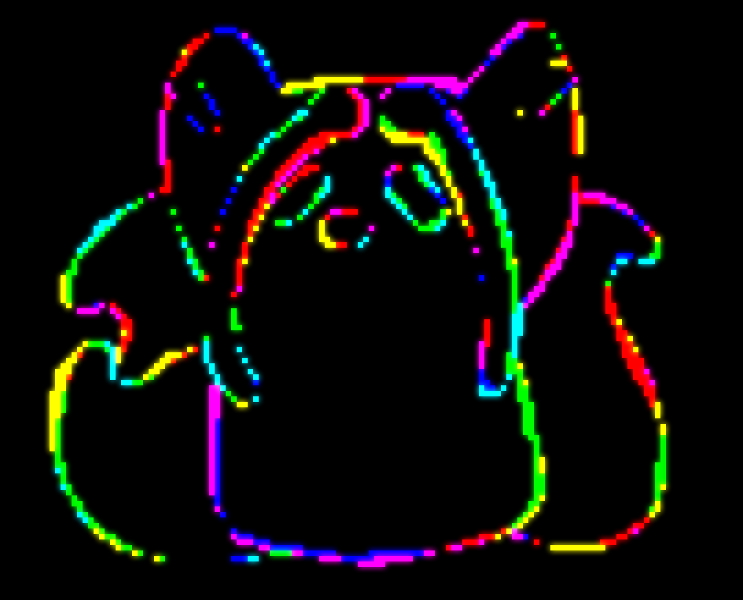 a neon glowing outline of a three tailed fox clutching its head in pain 