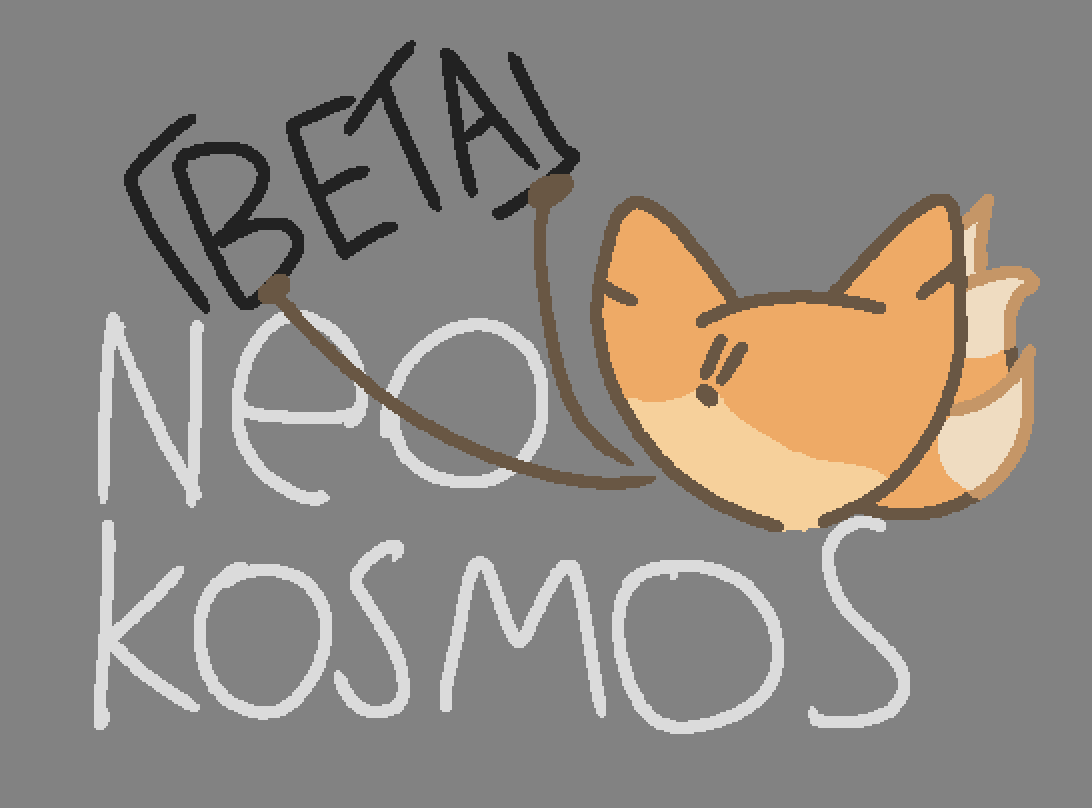 a three tailed fox affixing a "beta" sign to the title neokosmos