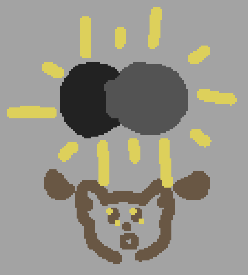 a small fox face holding up a fused pair of balls like a zelda item