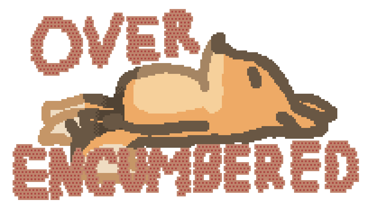a three tailed fox lays on the ground trying and failing to lift their arm, text reads "over encumbered"