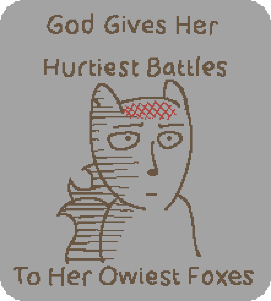 a three tailed fox drawn in the style of the one-punch man "ok" comic, captions read "god gives her hurtiest battles to her owiest foxes"