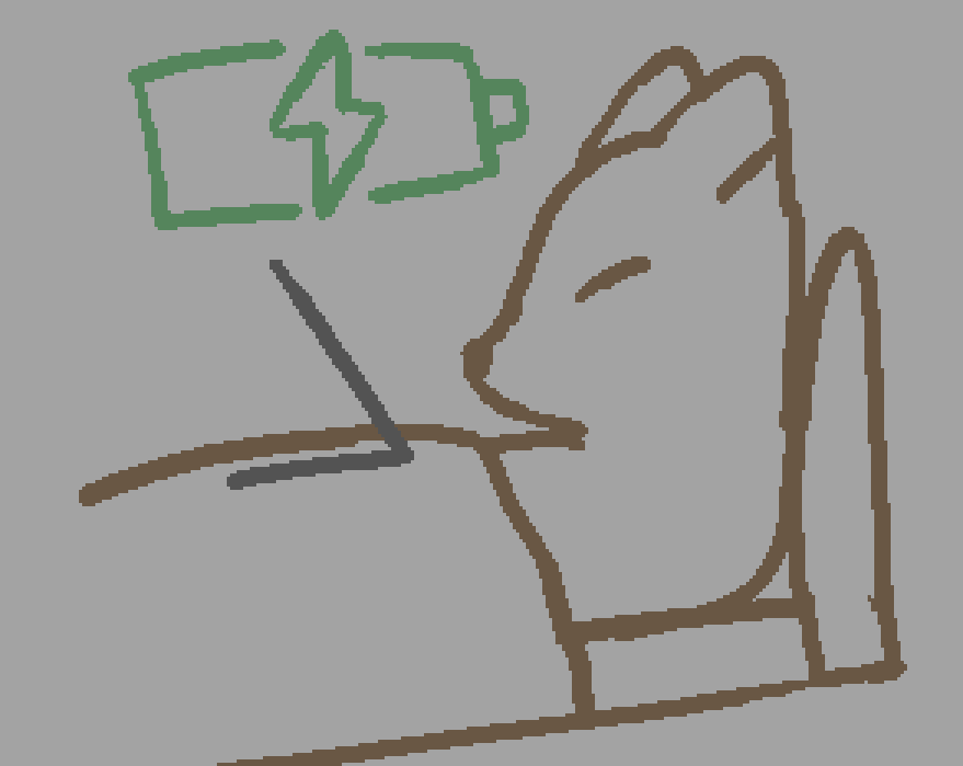 a fox in bed watching things on a tablet, a battery symbol is filling up behind them
