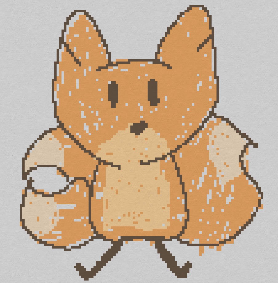 a three tailed fox drawn in scribbled pixels
