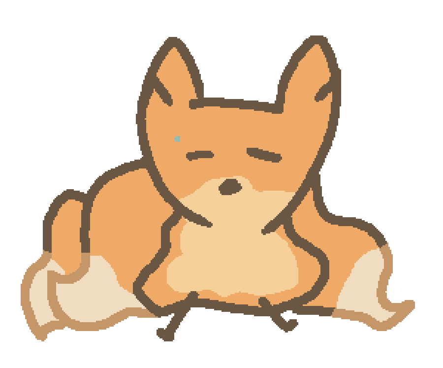 a three tailed fox, scrunched up and sweating from the heat