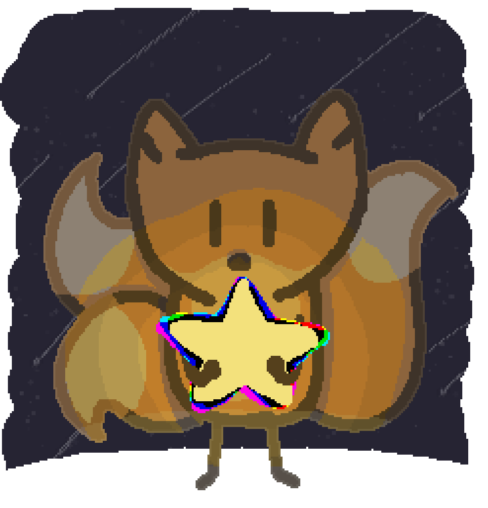 a three tailed fox holding a slowly rotating shooting star, surrounded by mysterious energy