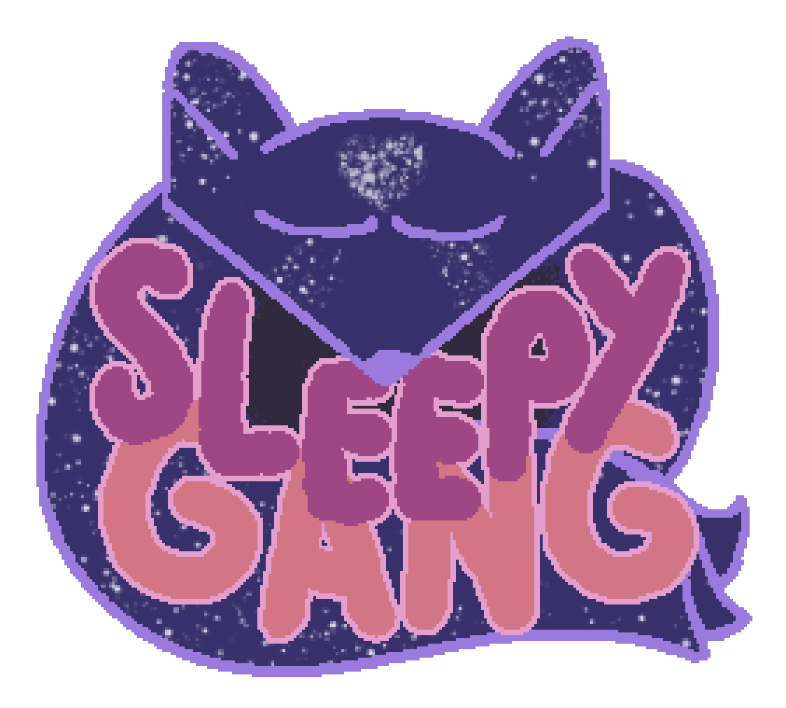 a fox with three tails made up of space, curled up and sleeping around the text "sleepy gang" 
