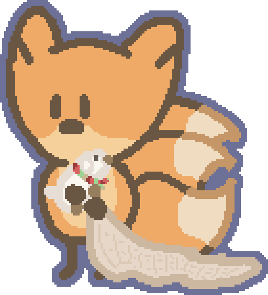 a three tailed fox holding a stuffed lamb and a blanket looking sad