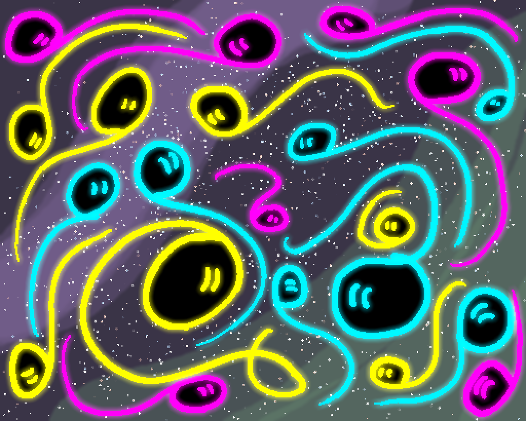 glowing wiggly creatures floating in space