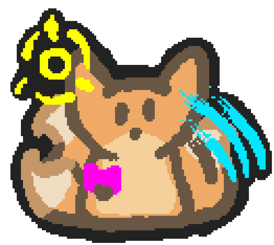 a three tailed fox stylised in the shape of the wizard from yomi hustle, with a magenta tome, cyan icicles, and yellow spark