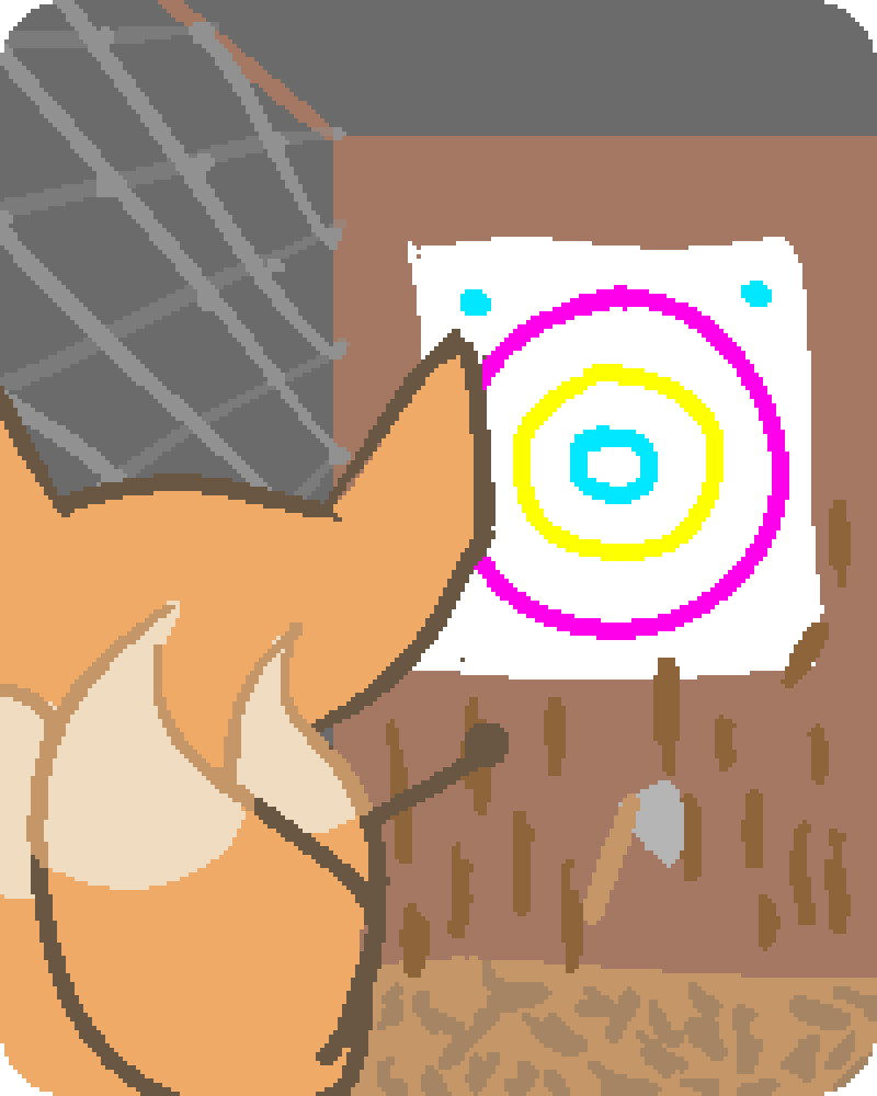 beefox throwing an axe at a target, star has very clearly not yet hit the target as illustrated by all the axe marks under it