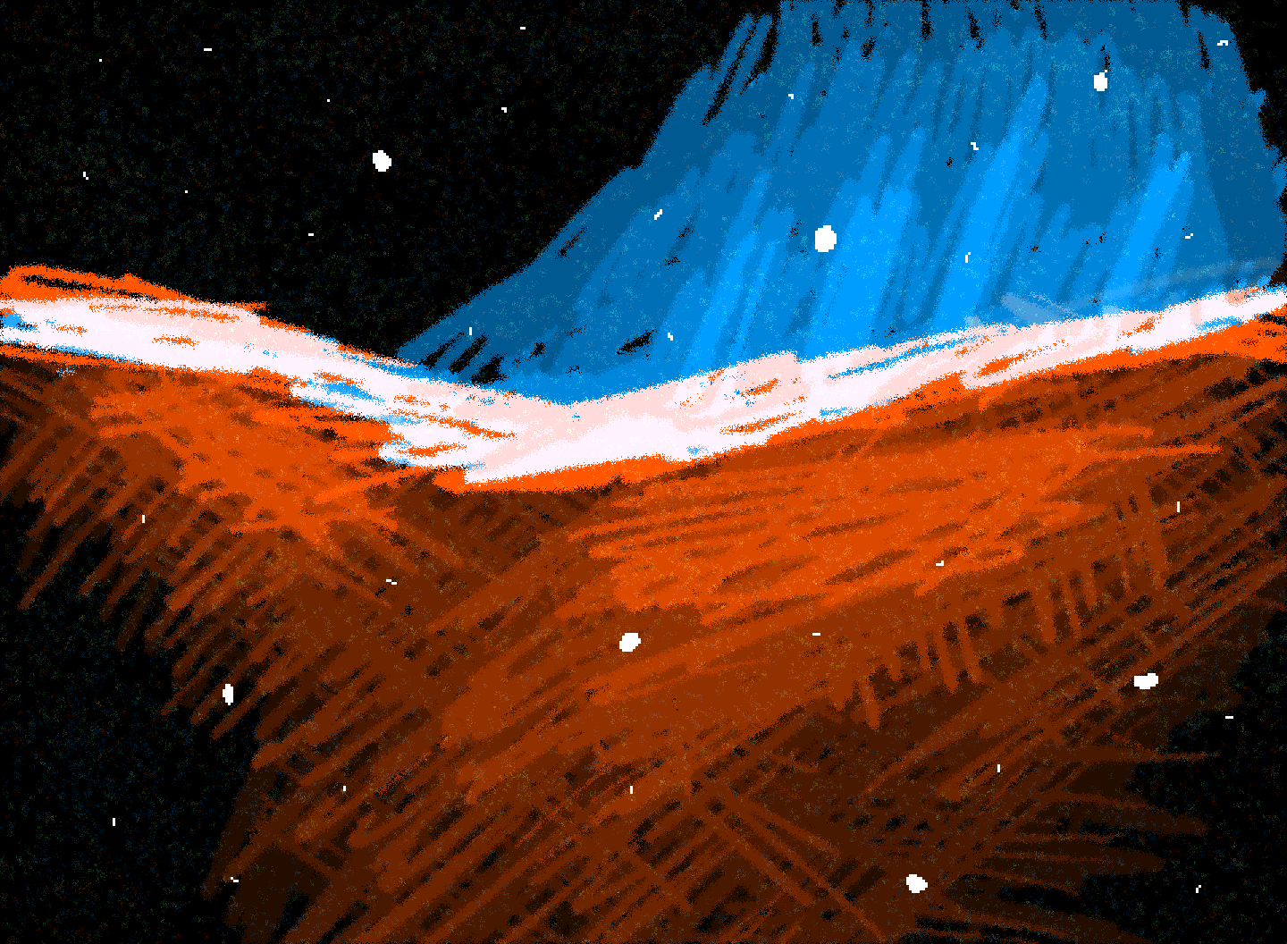 a pixel art rendition of the cosmic cliffs
