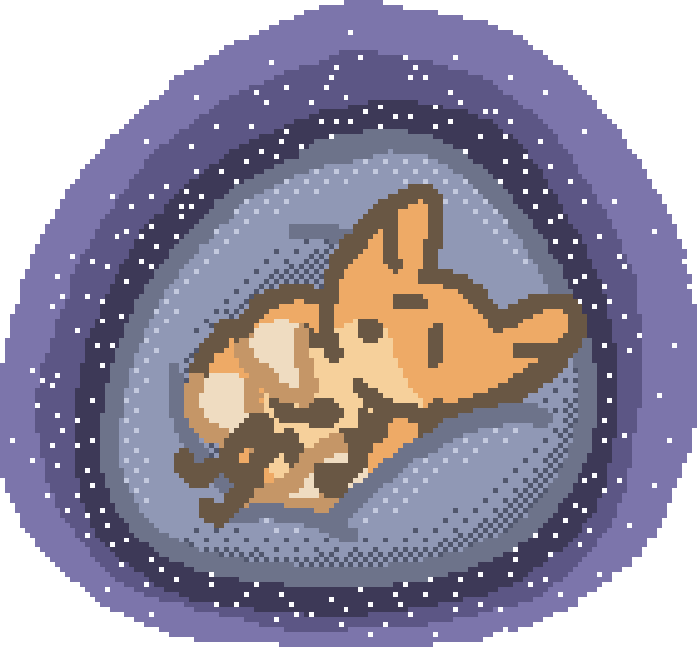 beefox sleeping in a beanbag surrounded by stars