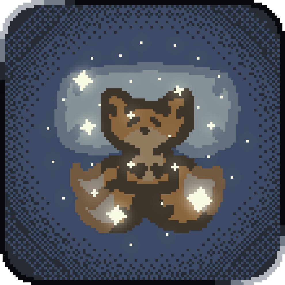 beefox, laying peacefully asleep on the floor, stars floating above star gently lighting star.