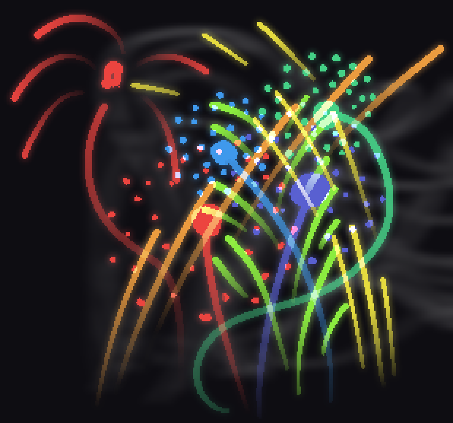 a rainbow assembly of fireworks