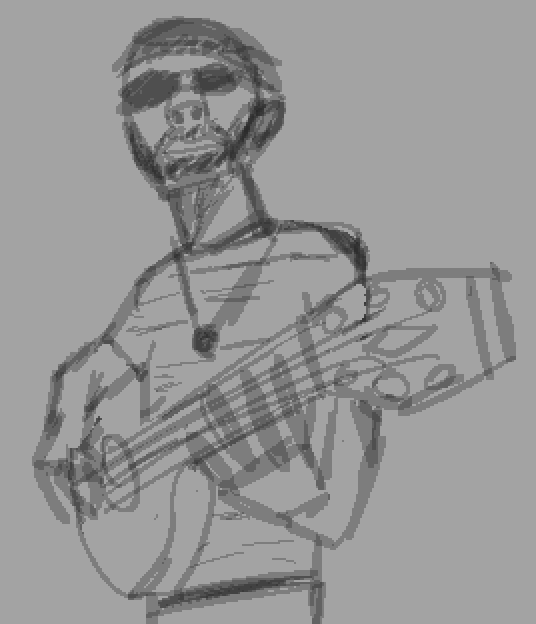 a man playing a guitar, drawn sketchily