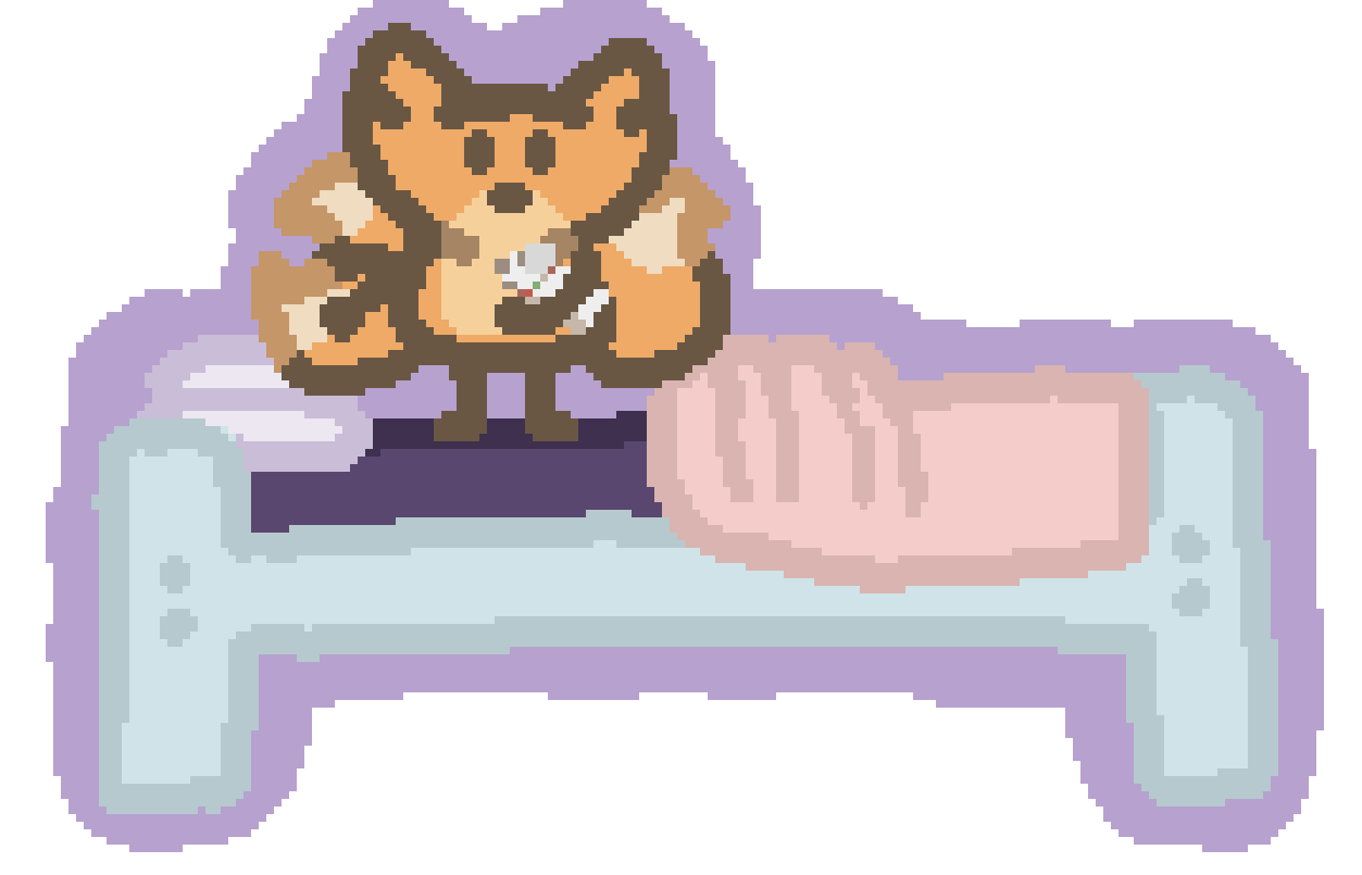 a three tailed fox holding a stuffed lamb bouncing up and down on a bed
