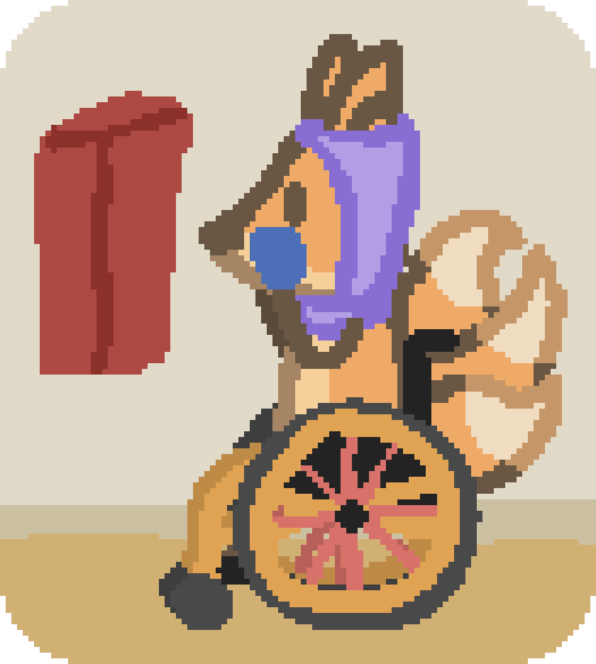 beefox in a purple veil and orange wheelchair, boxing to the beat of the music