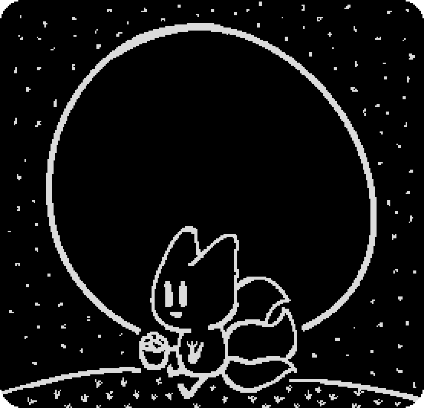 beefox having a snack under the moon in a field, black and white