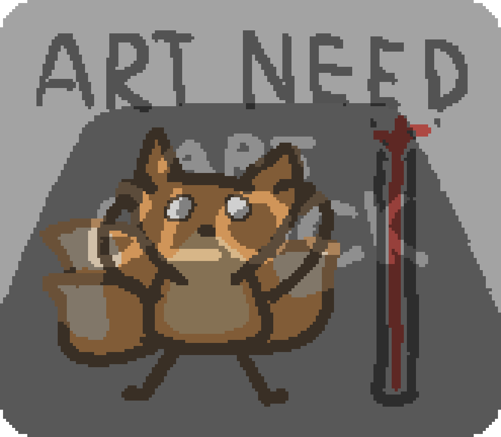 a three tailed fox standing next to a meter for "art need" which has exploded out of the top, while under the impending shadow of "art block". the fox is very worried and vibrating worriedly