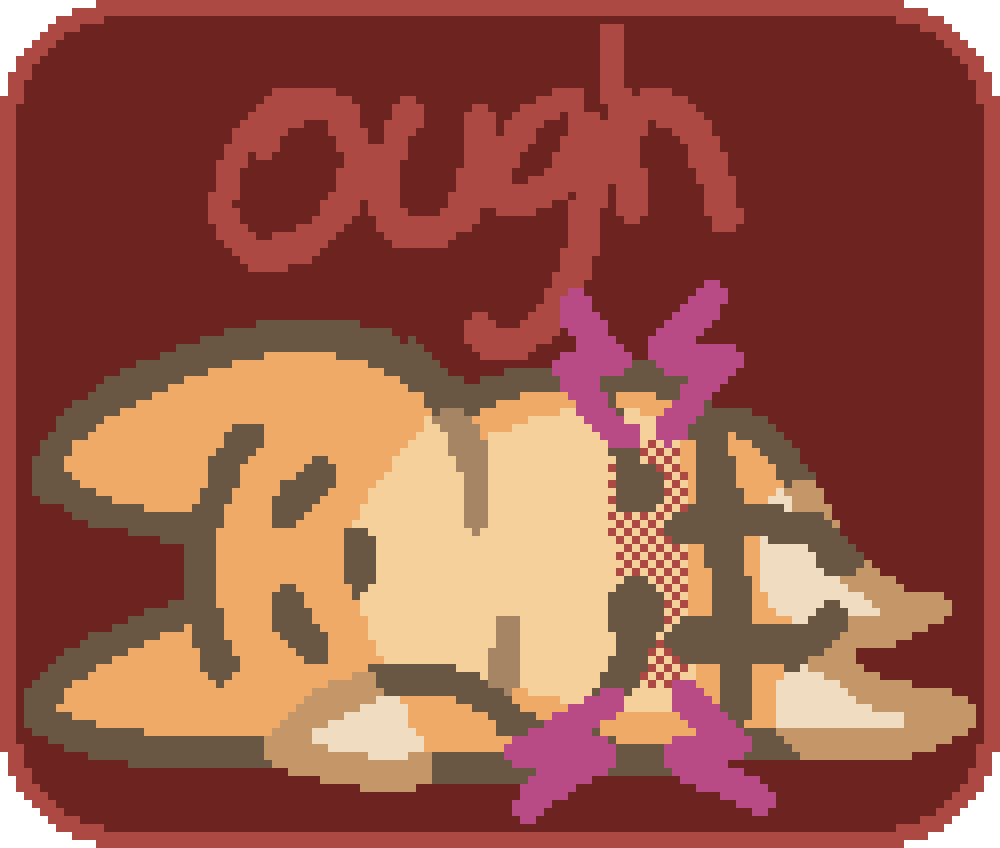 beefox laying on star side with cramps. text reads "ough"