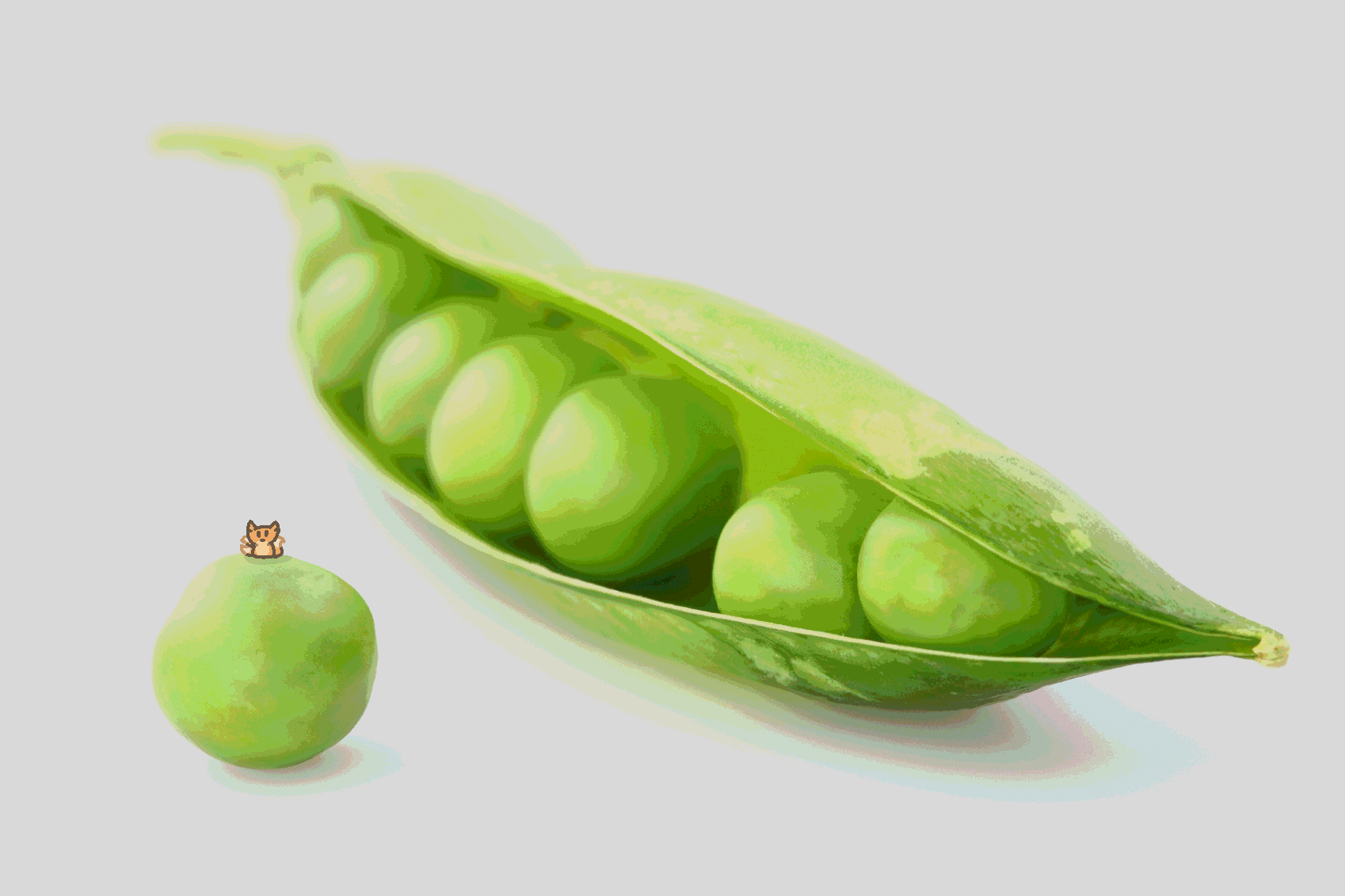 a tiny three tailed fox on top of a pea