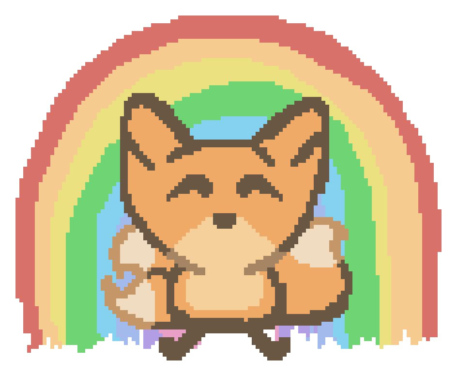 beefox sitting happily in front of a rainbow