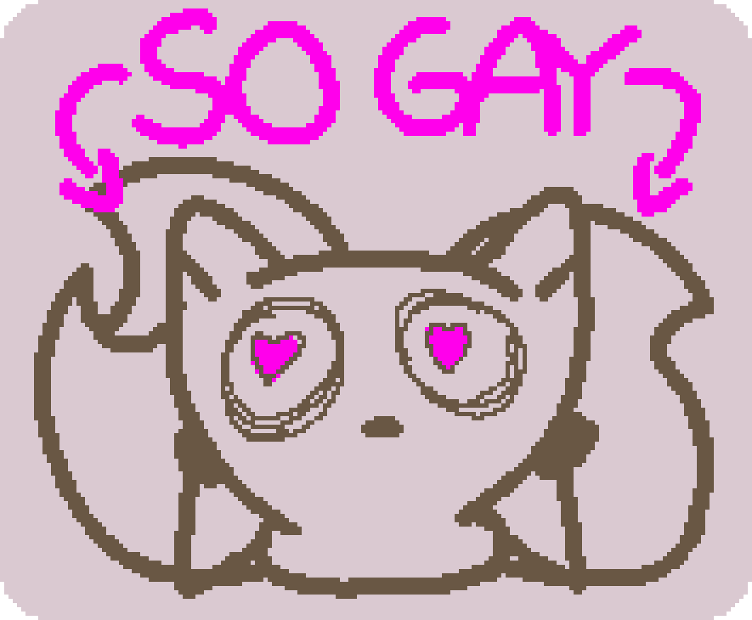 a three tailed fox looking gayly at the viewer, with the text "so gay" pointing to them