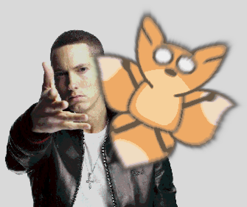 eminem throwing a three tailed fox at the camera