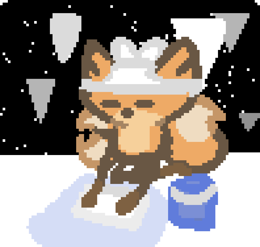 bee on their knees cleaning the floor with a rag, space around star filled with floating islands