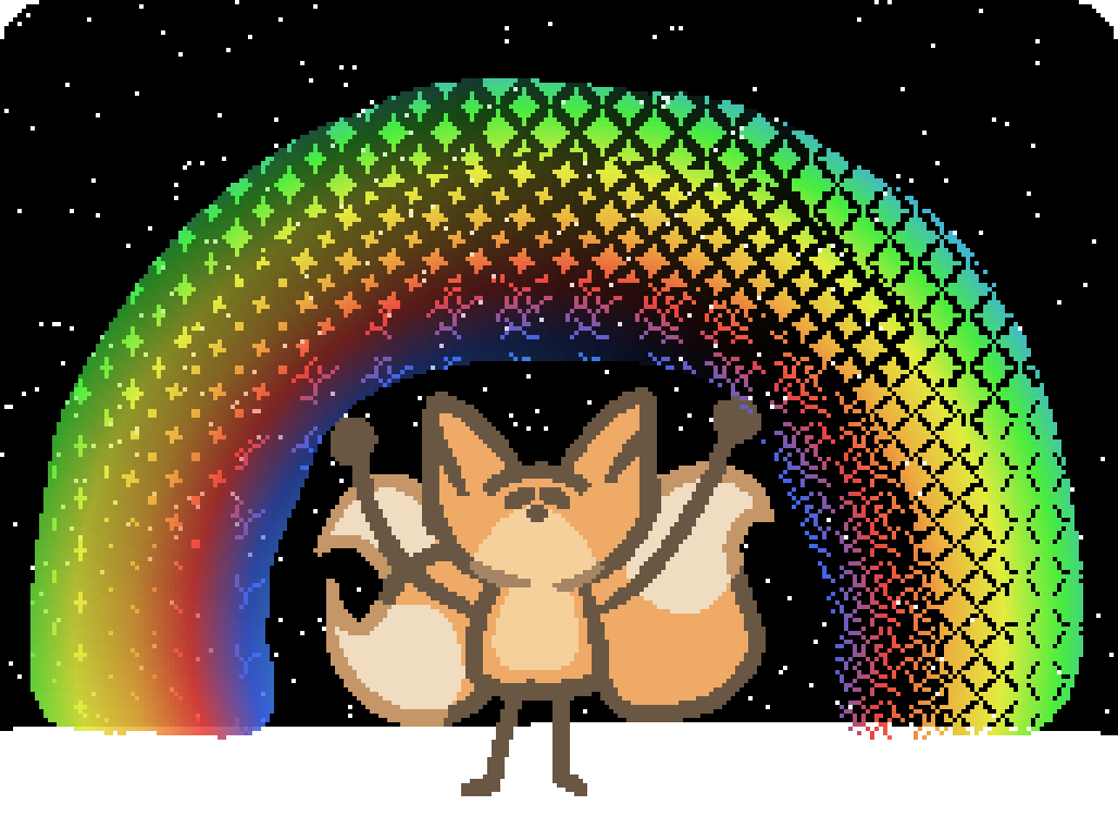 bee showing off a rainbow made with three different dither patterns, one a upright star pattern, the second a diagonal star pattern, and the third the minecraft block breaking animation