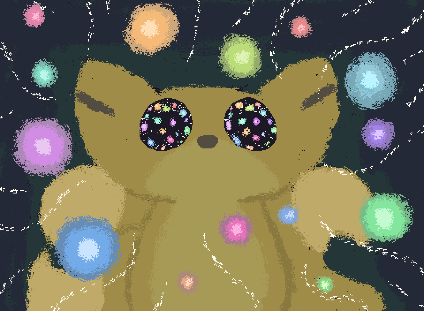 bee surrounded by orbs and trails of light