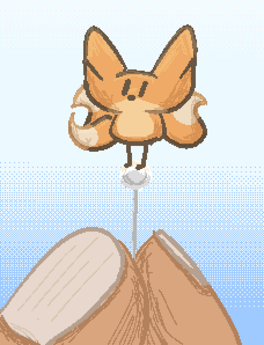 beefox standing on a pinhead being held by a pair of fingers