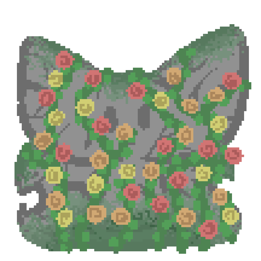 bee, made of cracked stone and covered in vines flowers and moss