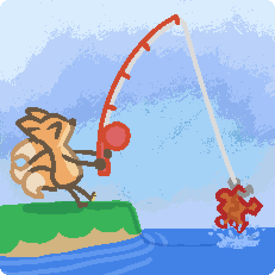 bee standing on an island, fishing up a puzzle piece