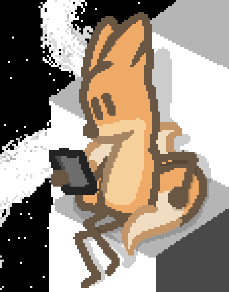 bee reading a book on star e reader, whilst sitting on some cubes floating in space. star is clearly absorbed by star book